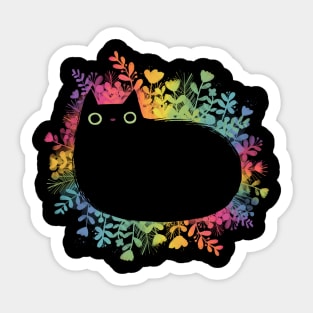 Rainbow Cat with Flowers – Colorful Floral Cat Illustration Sticker